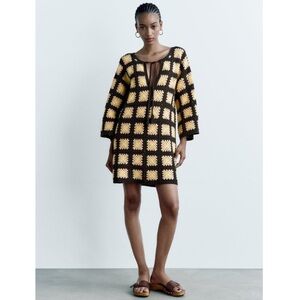 Limited Edition Zara Mini Crochet Knit Boho Mini Floral Limited Edition Dress
